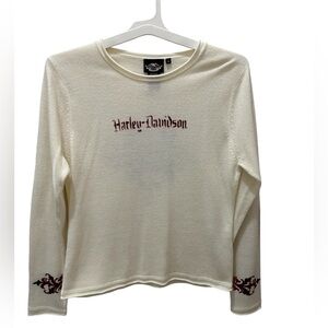 Harley Davidson Sweater cream acrylic Scrolled Fleur De Lis Size XL lightweight